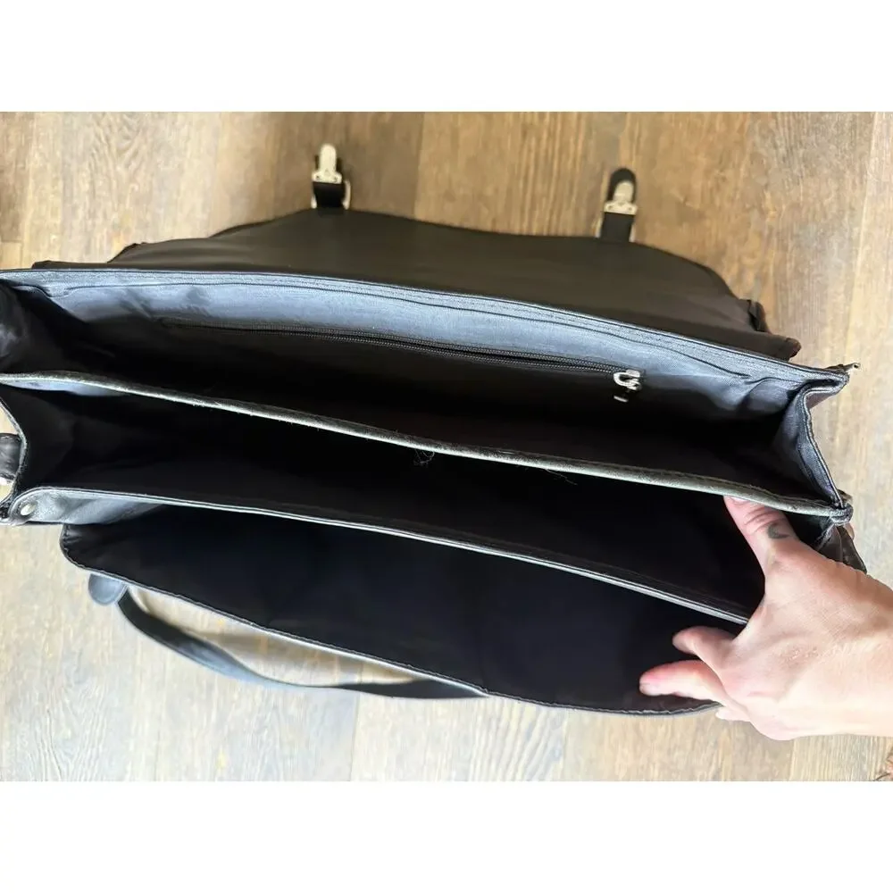 Dilana Black Leather Laptop Bag Briefcase Messenger Shoulder Bag Work Office EUC